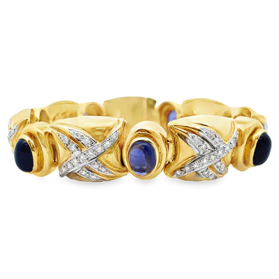 Vintage Oval Iolite Bracelet with Diamonds Set in 18K Gold