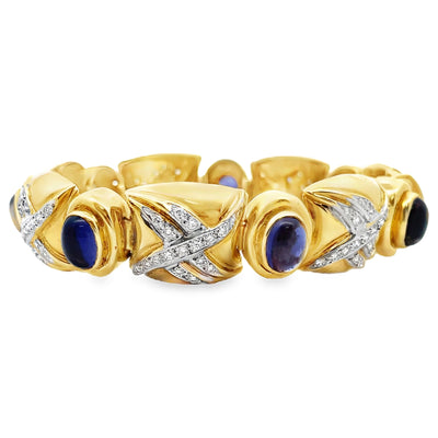 Vintage Oval Iolite Bracelet with Diamonds Set in 18K Gold