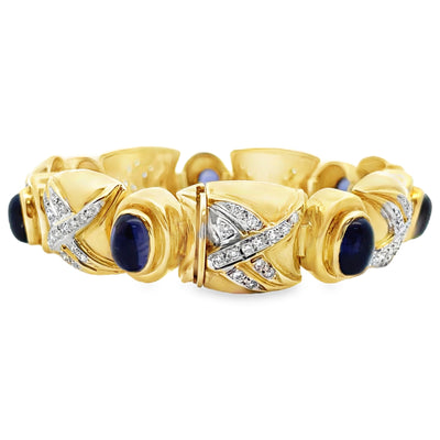 Vintage Oval Iolite Bracelet with Diamonds Set in 18K Gold
