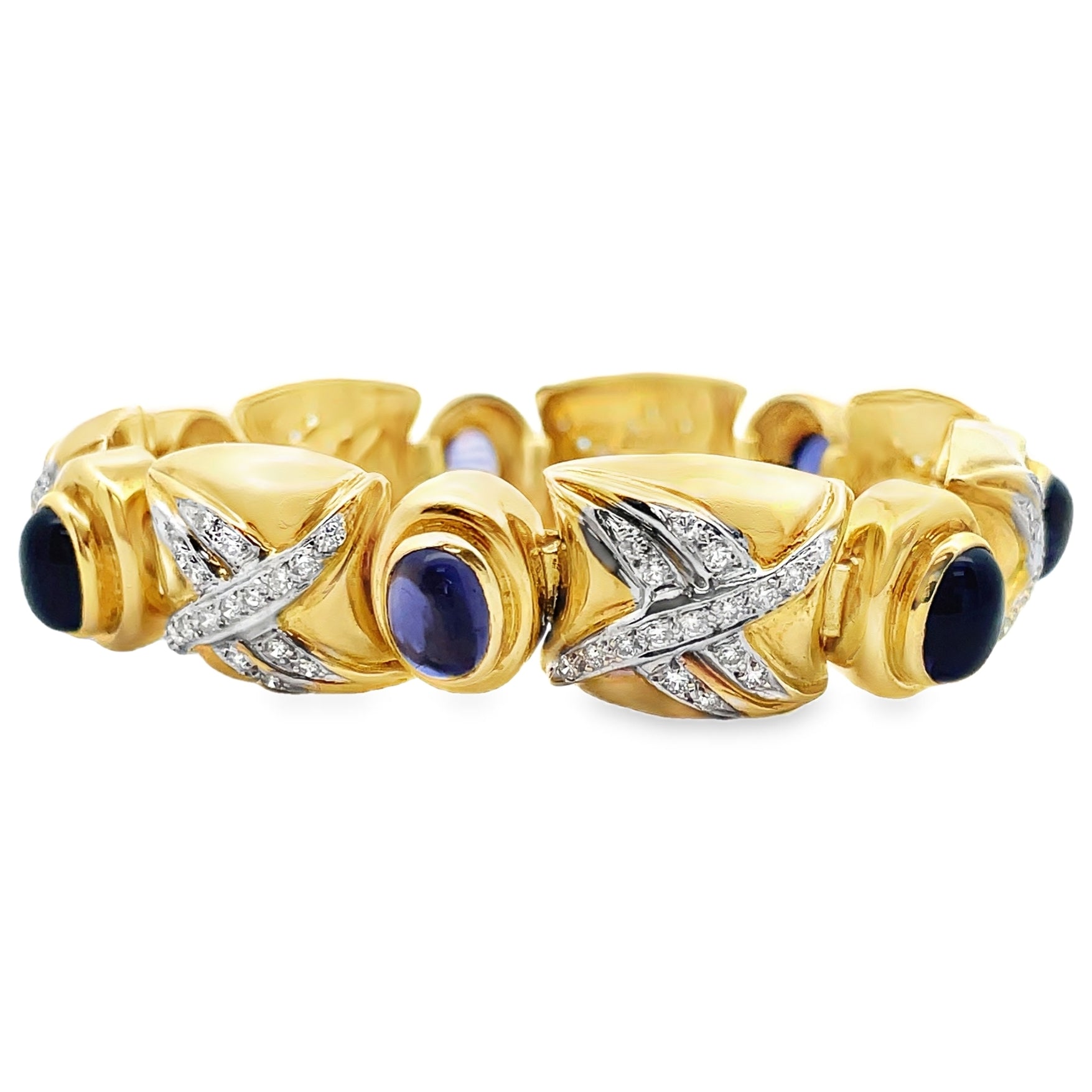 Vintage Oval Iolite Bracelet with Diamonds Set in 18K Gold