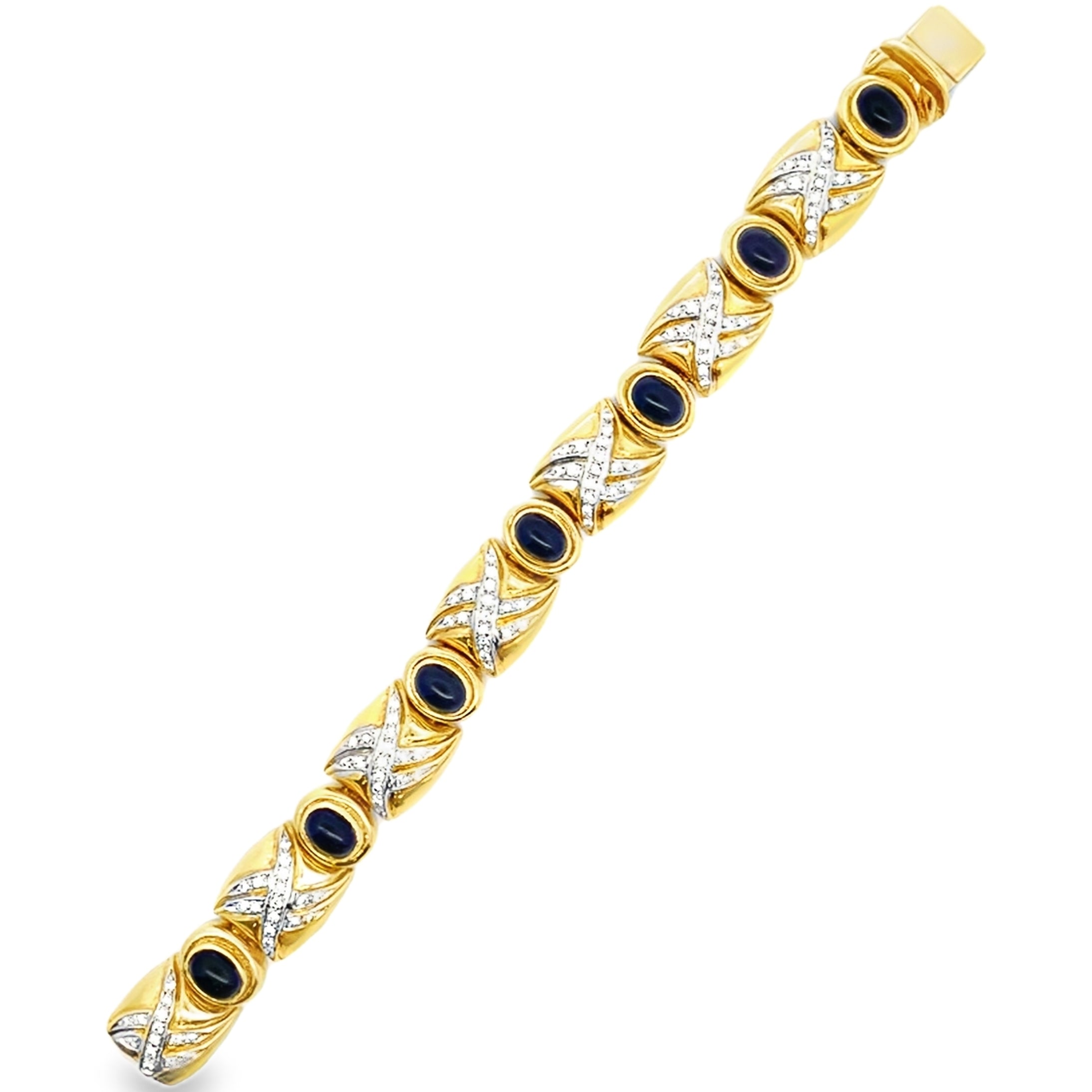 Vintage Oval Iolite Bracelet with Diamonds Set in 18K Gold