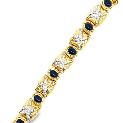 Vintage Oval Iolite Bracelet with Diamonds Set in 18K Gold