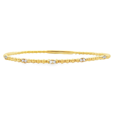 14K Yellow Gold Five Station 0.13 Carat Diamond Flexible Bangle Bracelet