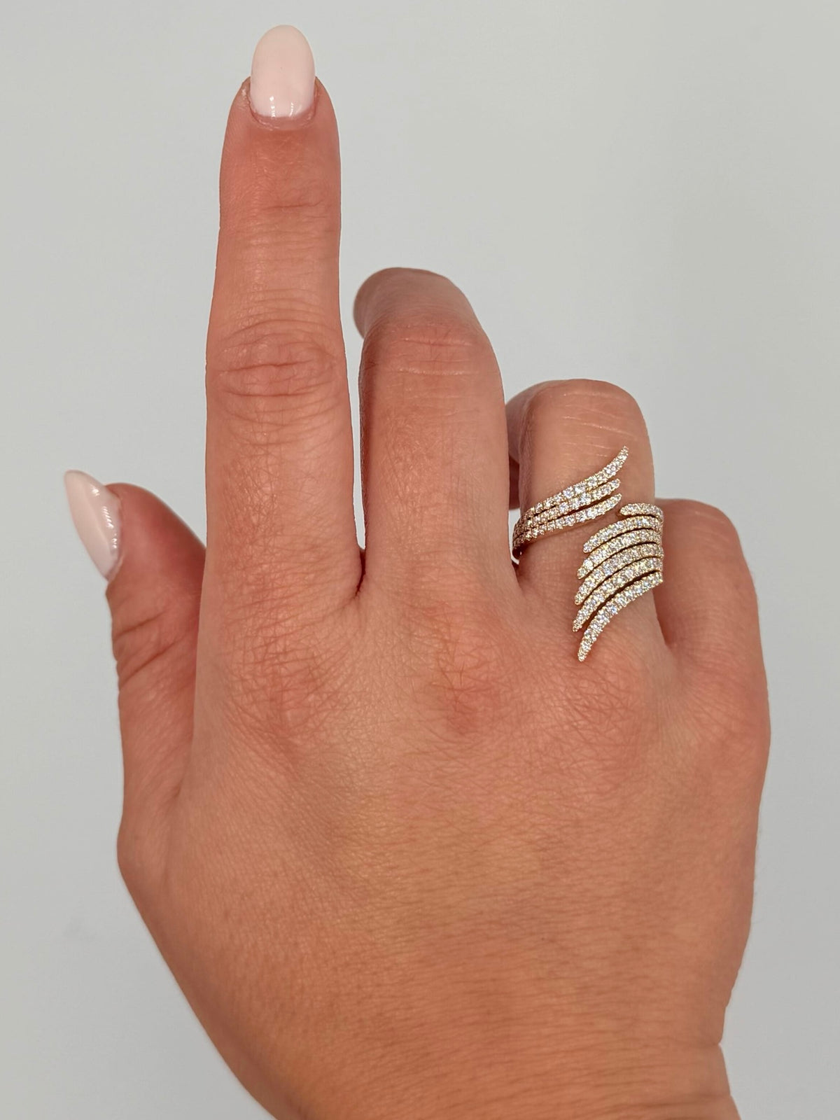 14K Yellow Gold Asymmetric Feathered Ring With Round Diamonds Totaling 1.37 Carats