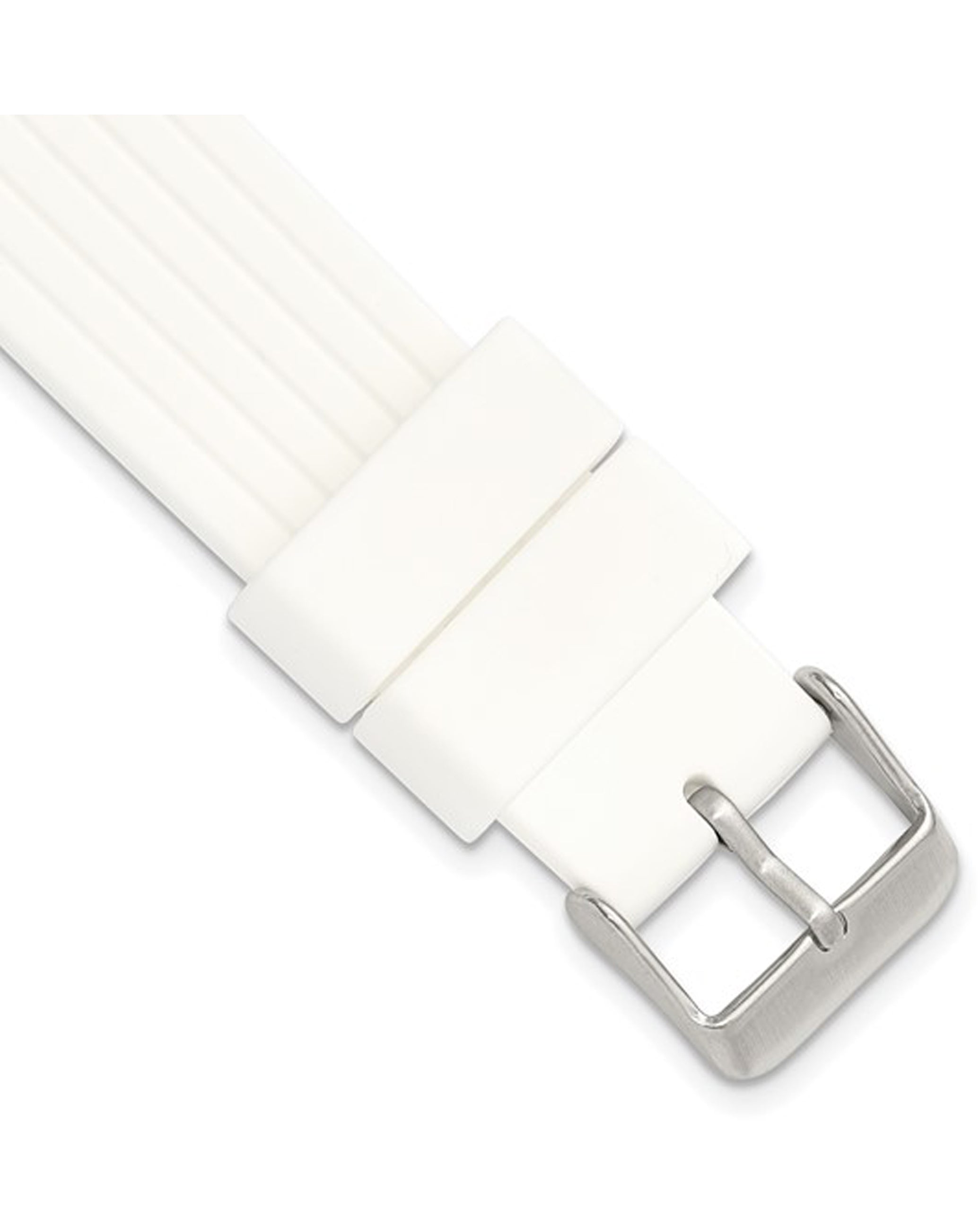 20mm White Striped Silicone Rubber White Buckle Watch Band