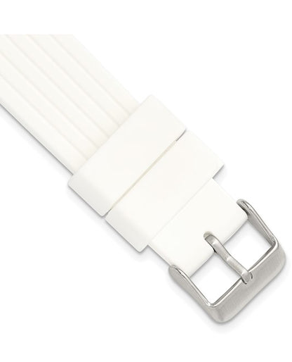 20mm White Striped Silicone Rubber White Buckle Watch Band
