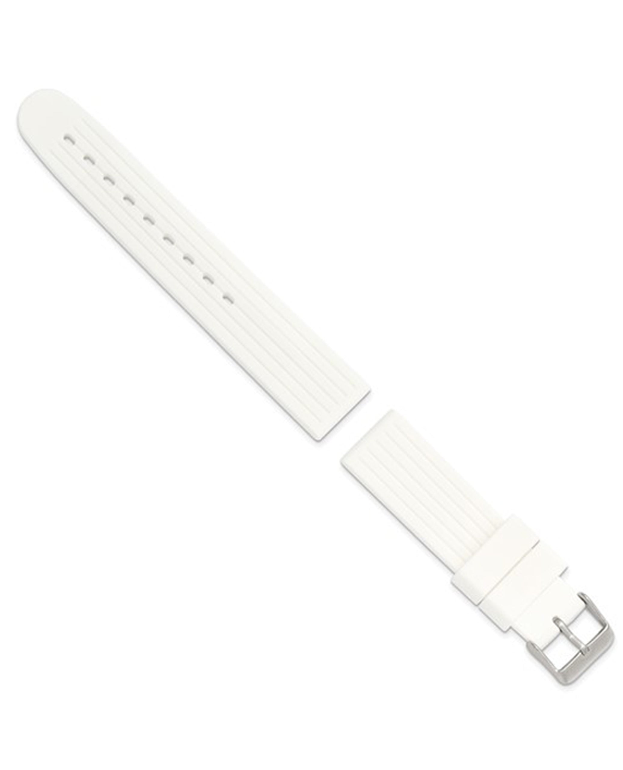 20mm White Striped Silicone Rubber White Buckle Watch Band