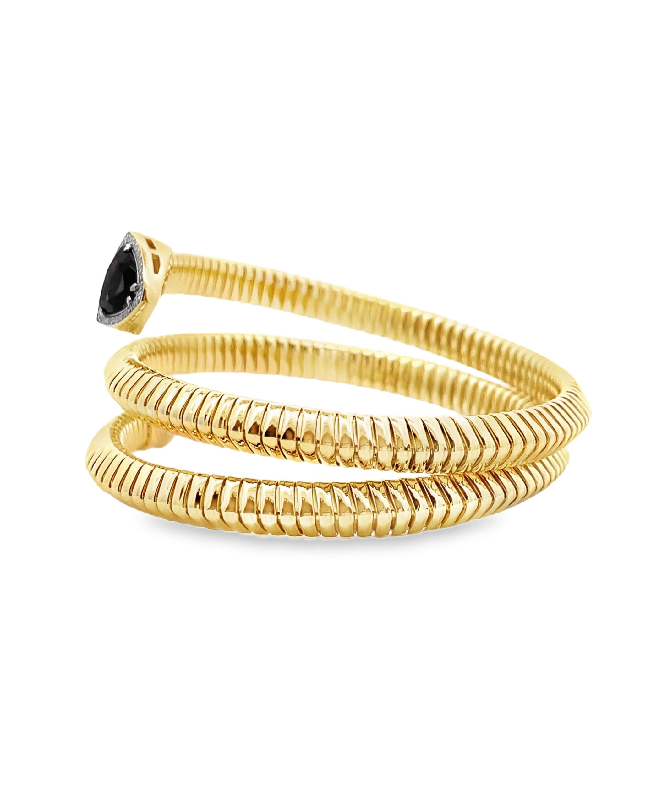 Marcello Pane Wrap Bangle Sterling Silver Bracelet with 18K Yellow Gold Overlay and Purple Triangular Cubic Zirconia