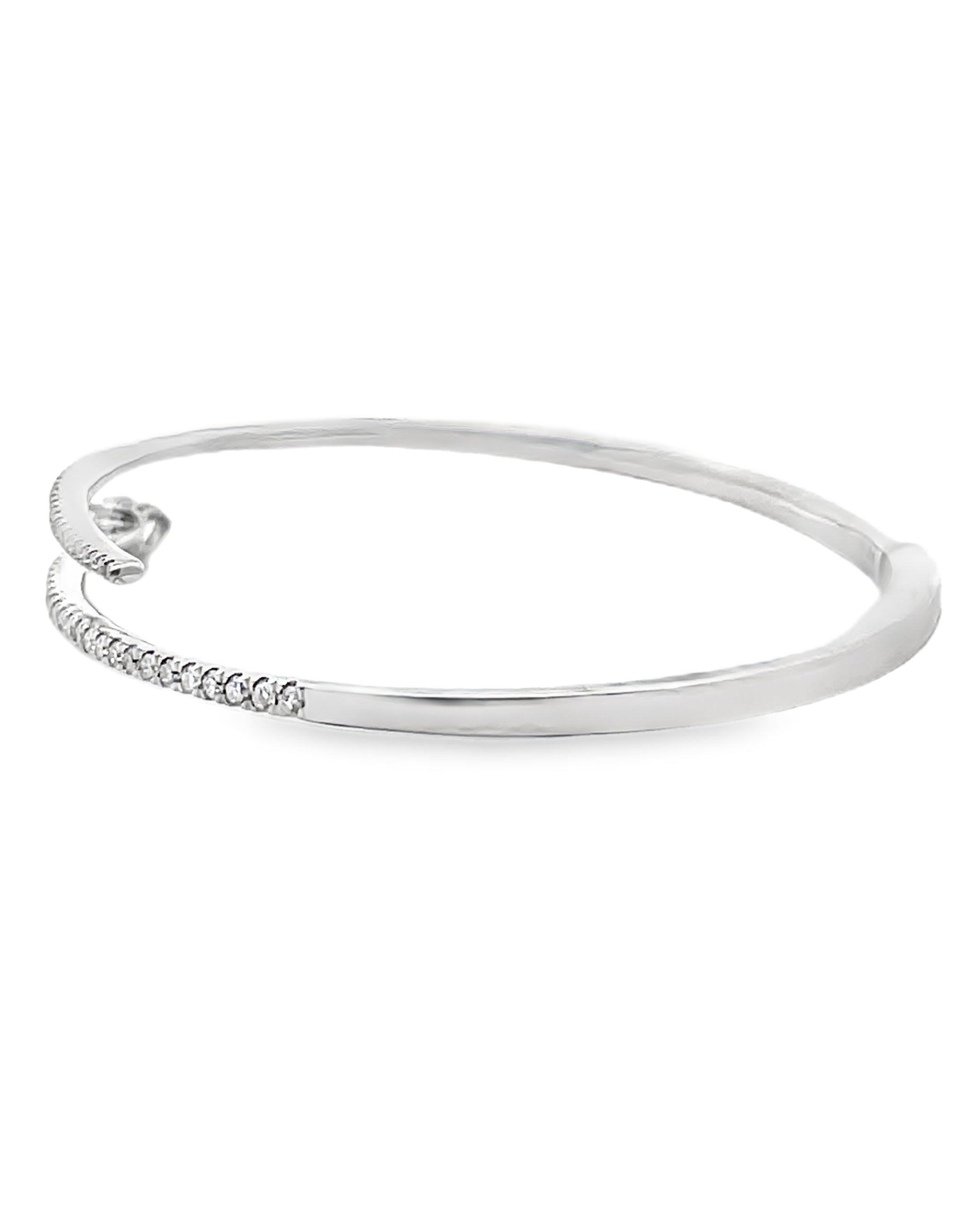 14K White Gold Diamond Bypass Bangle Bracelet