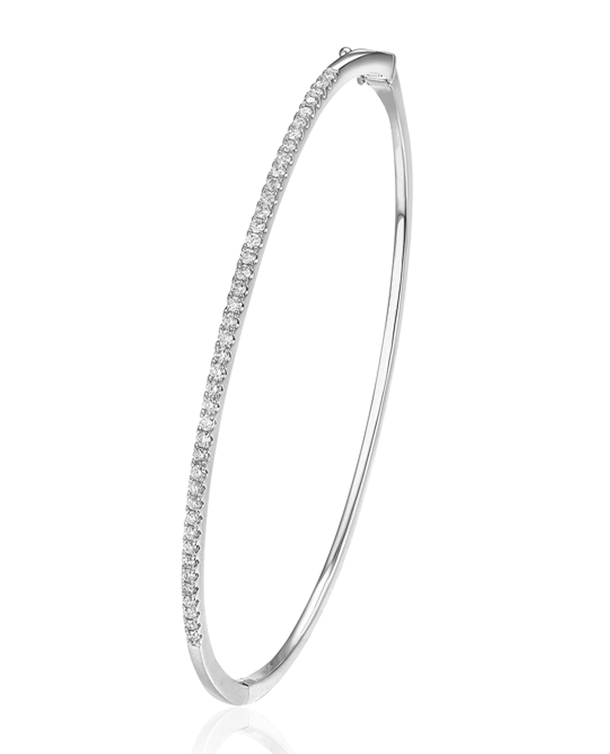 14K White Gold Diamond Bangle Bracelet (Watch Video)