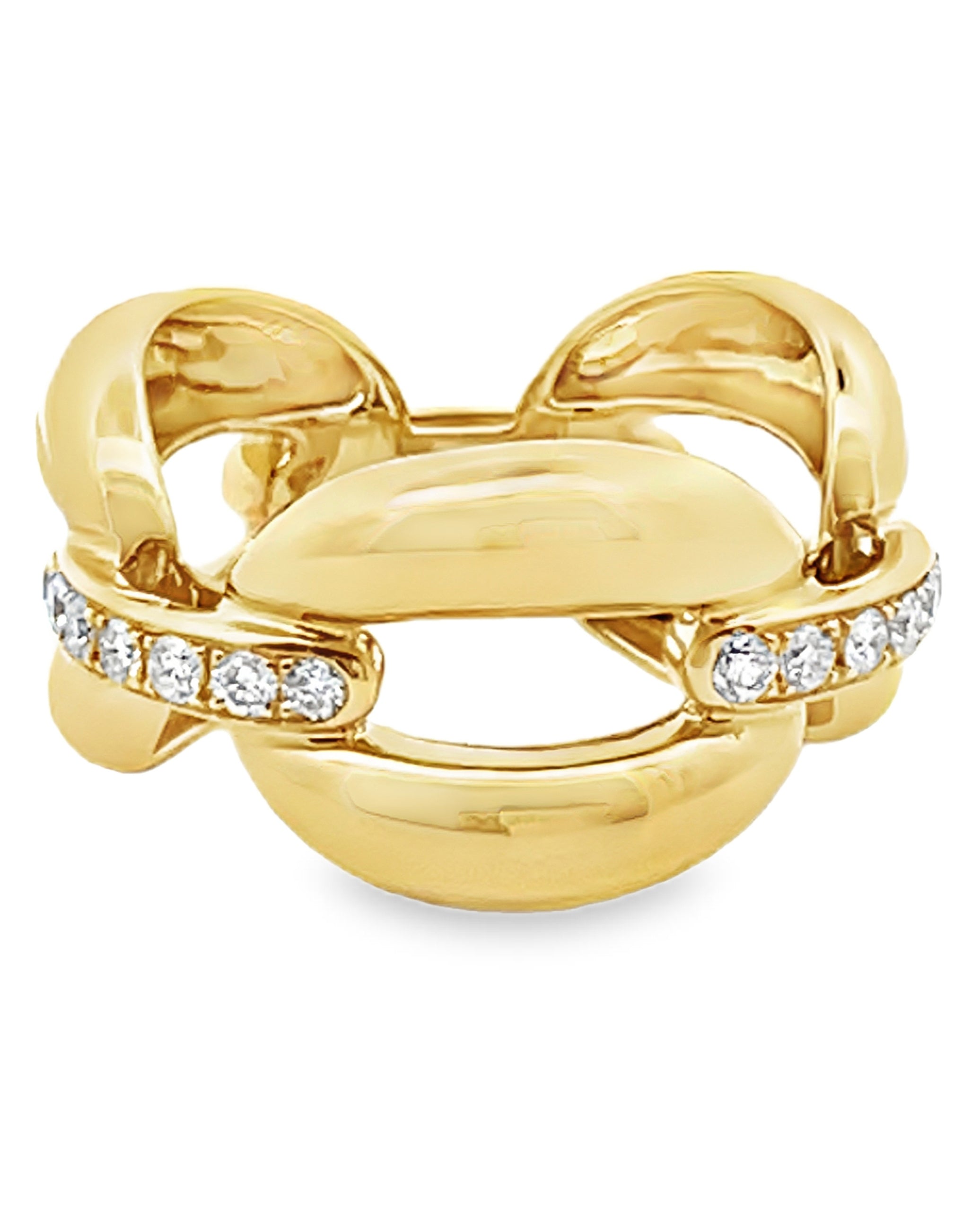 Interlocking Rounded High Polish Link Ring in 18K Yellow Gold with Diamonds