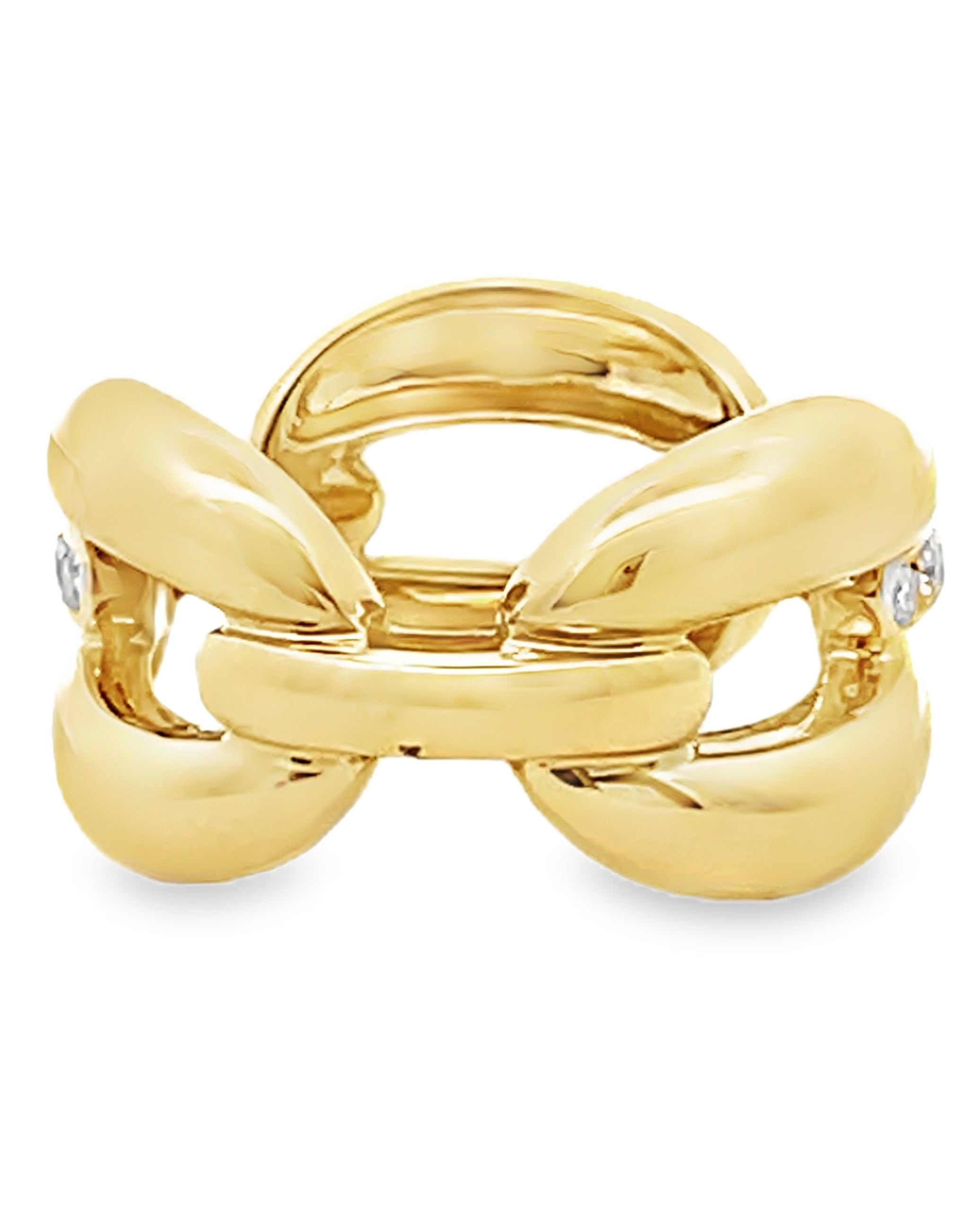 Interlocking Rounded High Polish Link Ring in 18K Yellow Gold with Diamonds