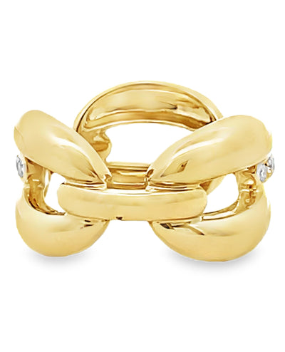 Interlocking Rounded High Polish Link Ring in 18K Yellow Gold with Diamonds
