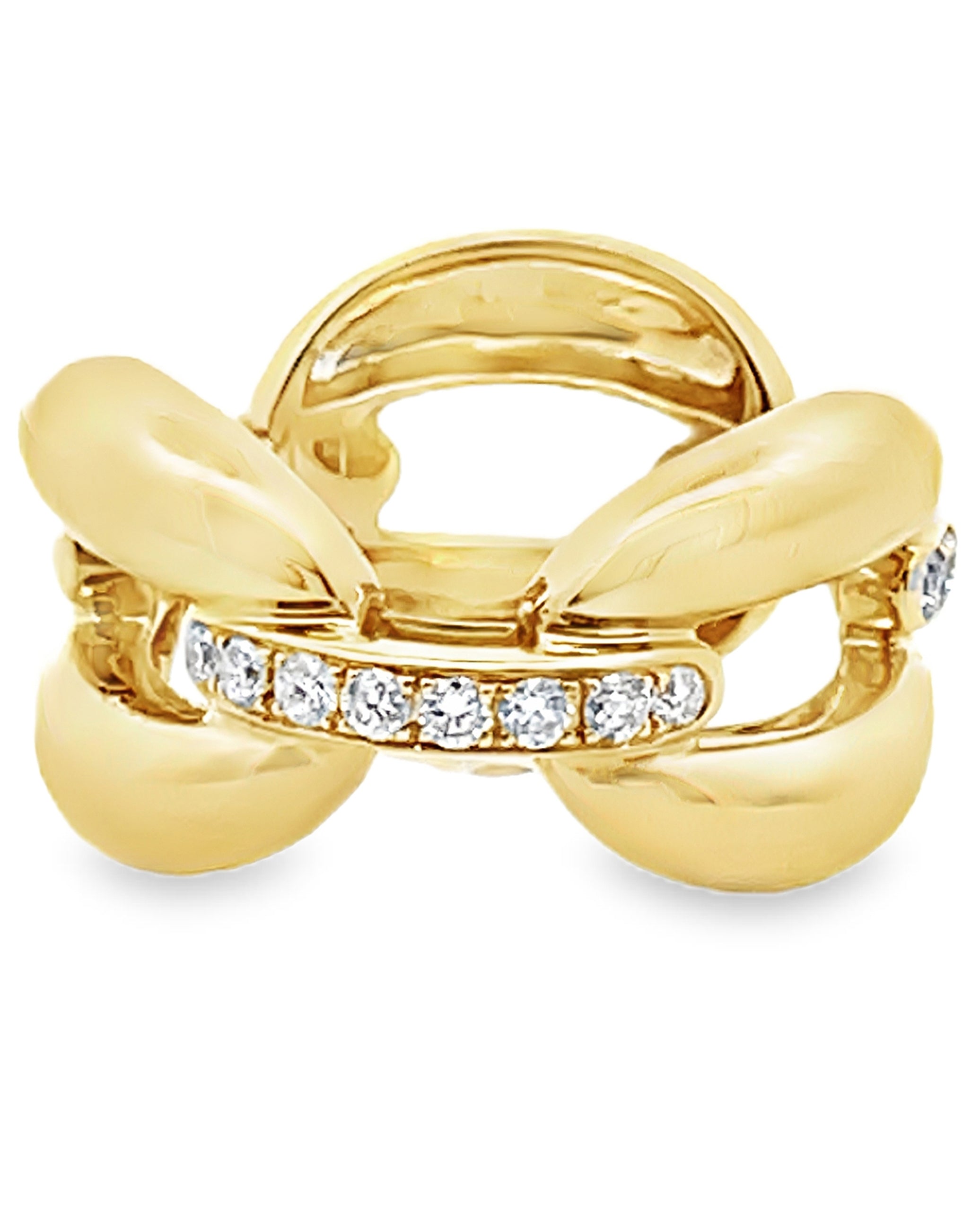 Interlocking Rounded High Polish Link Ring in 18K Yellow Gold with Diamonds