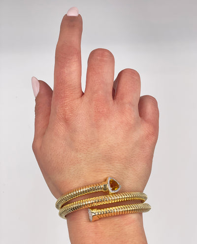 Marcello Pane Wrap Bangle Sterling Silver Bracelet with 18K Yellow Gold Overlay and Cubic Zirconia