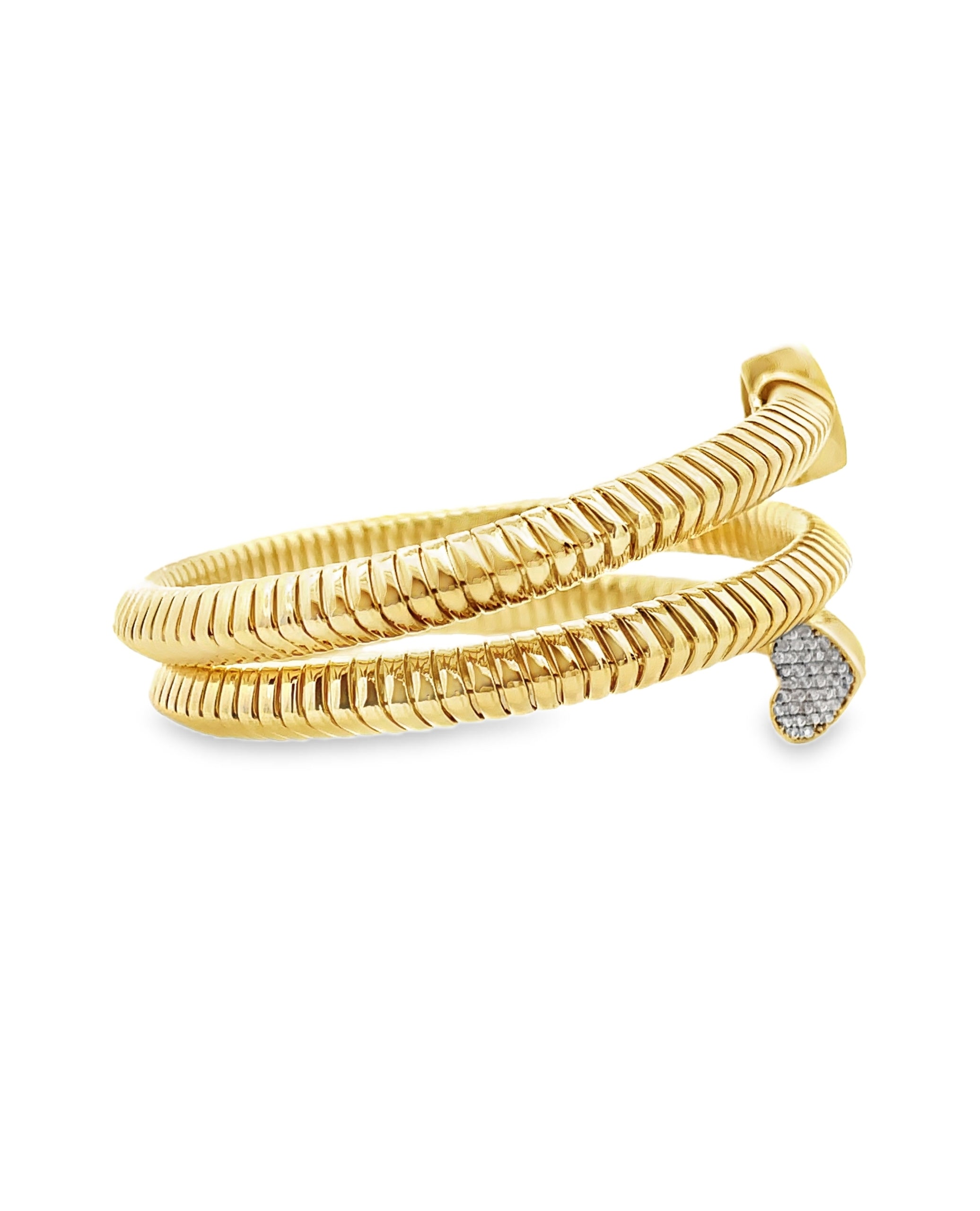 Marcello Pane Wrap Bangle Sterling Silver Bracelet with 18K Yellow Gold Overlay and Purple Triangular Cubic Zirconia