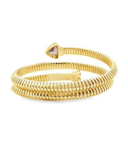 Marcello Pane Wrap Bangle Sterling Silver Bracelet with 18K Yellow Gold Overlay and Purple Triangular Cubic Zirconia
