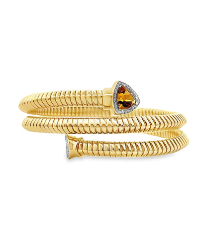 Marcello Pane Wrap Bangle Sterling Silver Bracelet with 18K Yellow Gold Overlay and Cubic Zirconia