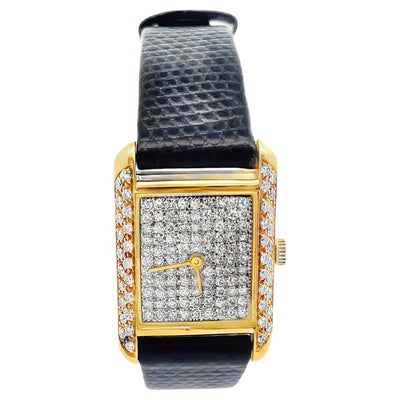 Vintage Bueche-Girod Swiss Ladies Diamond Pavé Dial Winding Tank Watch