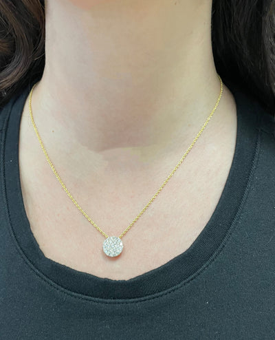 Allison Kaufman 14K Yellow Gold Diamond Circle Pendant Necklace 1.00 Carats