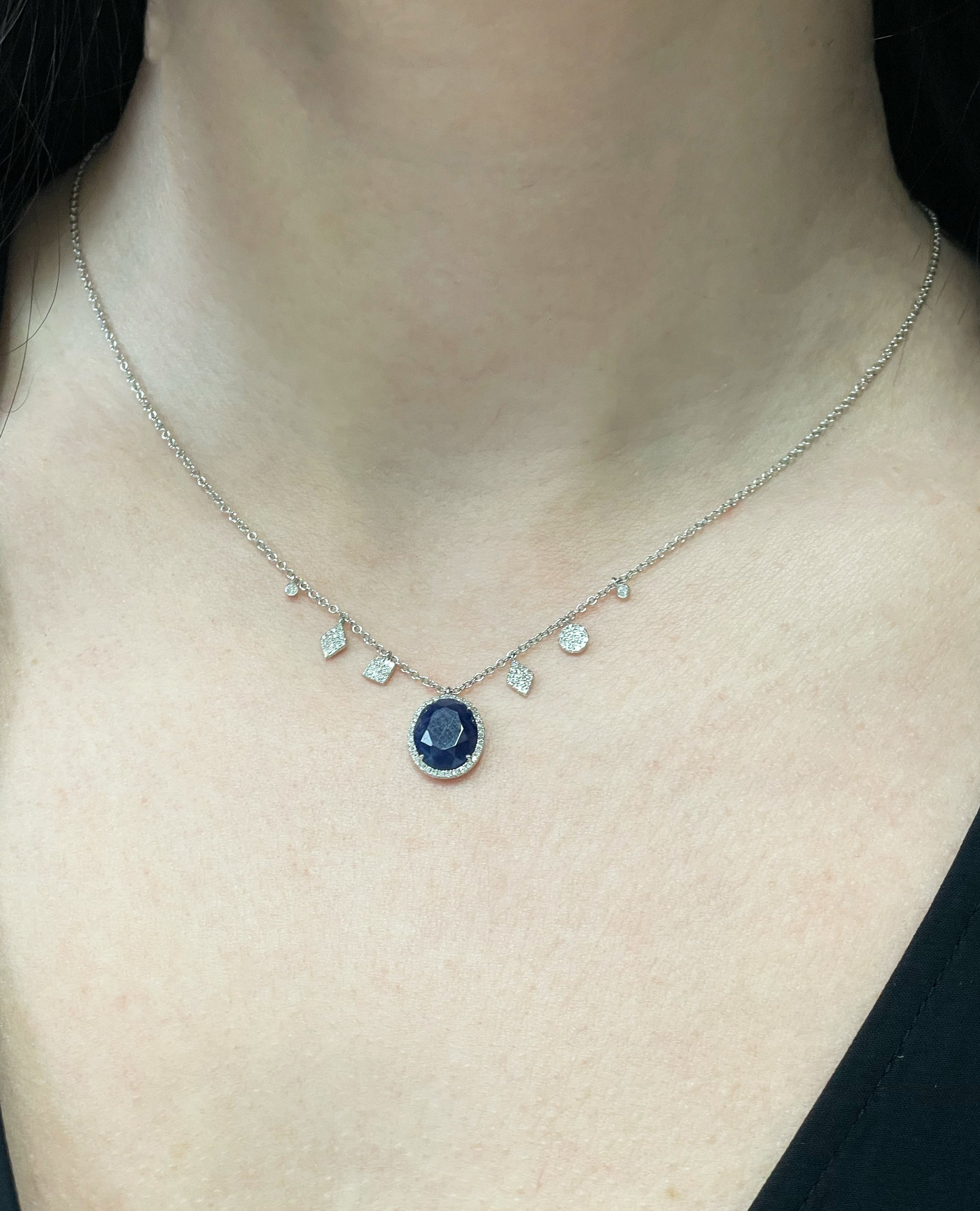 Meira T N14022/WB 14K White Gold Sapphire & Diamond Necklace