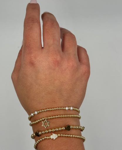 Gold Filled Stackable 3mm Ball Star of David Elastic Bracelet