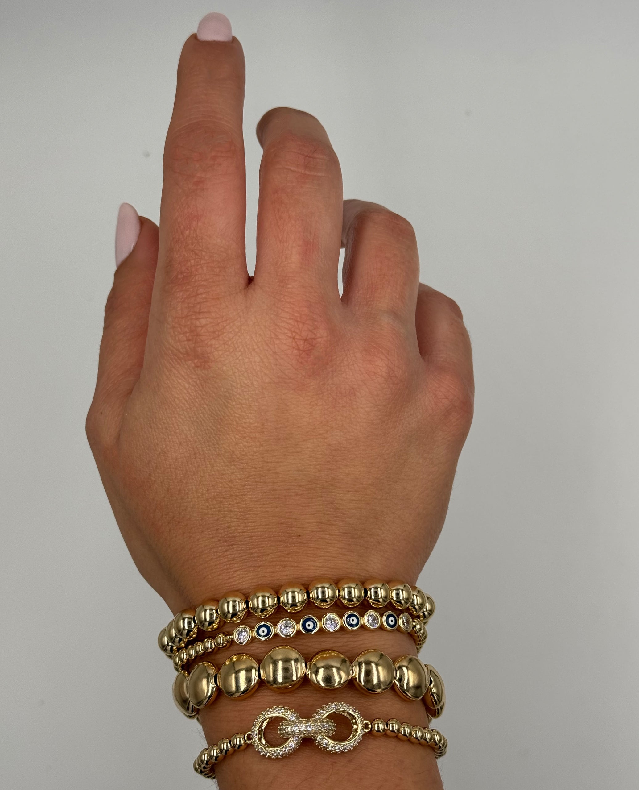 Gold Filled Stackable 4mm Ball Evil Eye Elastic Bracelet