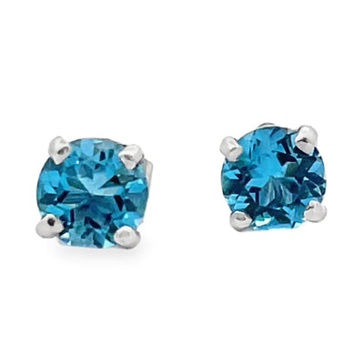 14K White Gold Stud Earrings with 6mm Blue Topaz