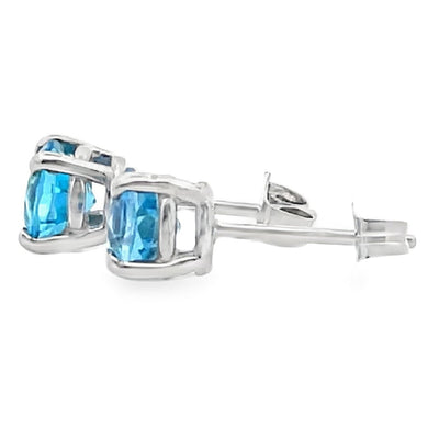 14K White Gold Stud Earrings with 6mm Blue Topaz