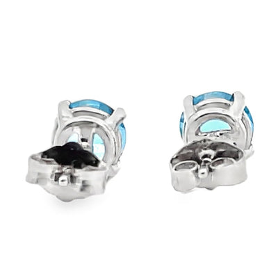 14K White Gold Stud Earrings with 6mm Blue Topaz