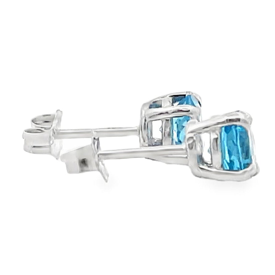 14K White Gold Stud Earrings with 6mm Blue Topaz