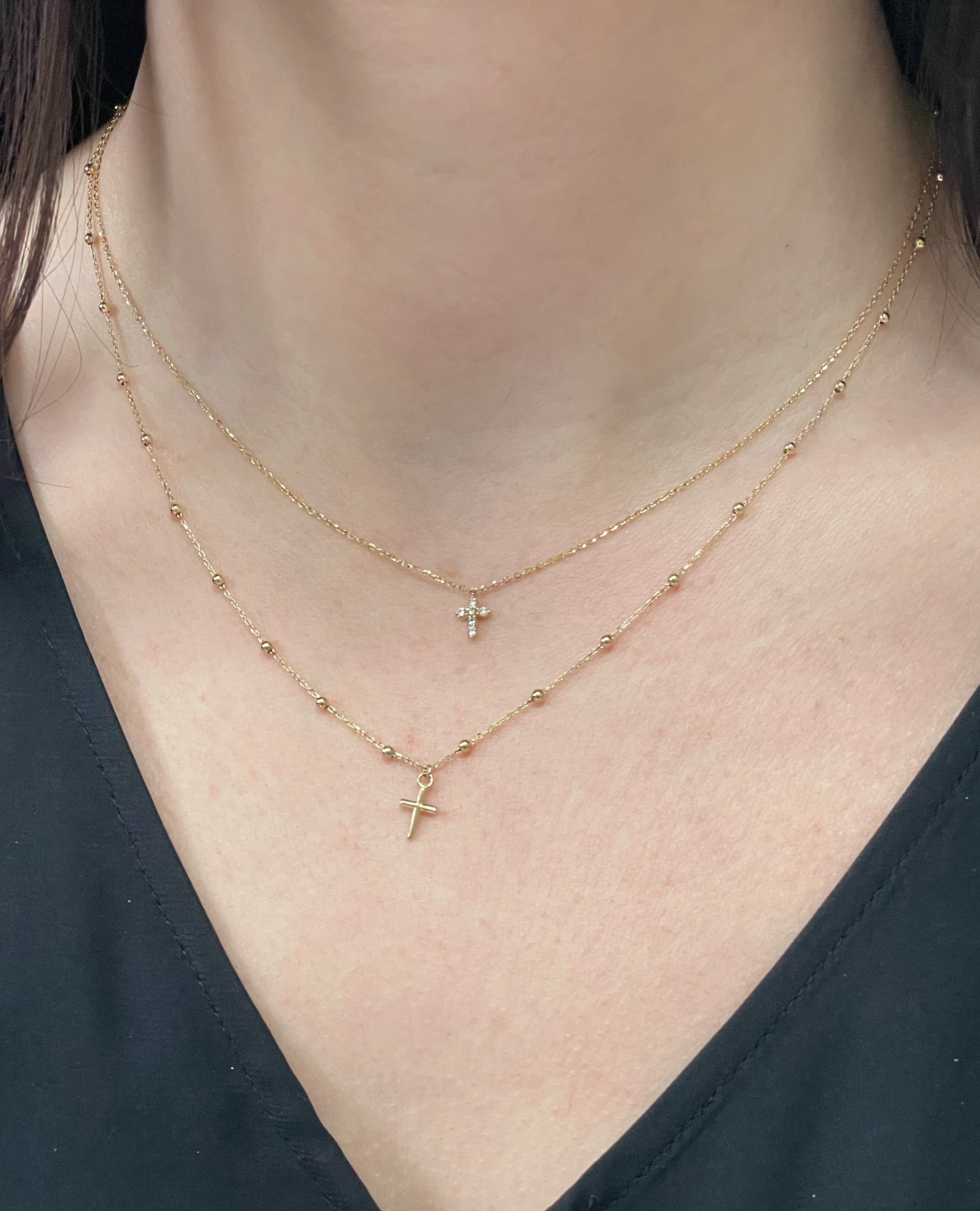 14K Yellow Gold Mini Diamond Cross Necklace
