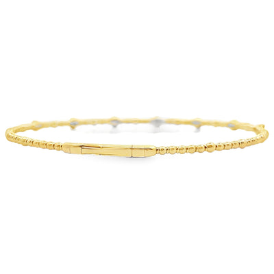14K Yellow Gold Seven Station 0.13 Carat Sapphire, 0.12 Carat Diamond Flexible Bangle Bracelet