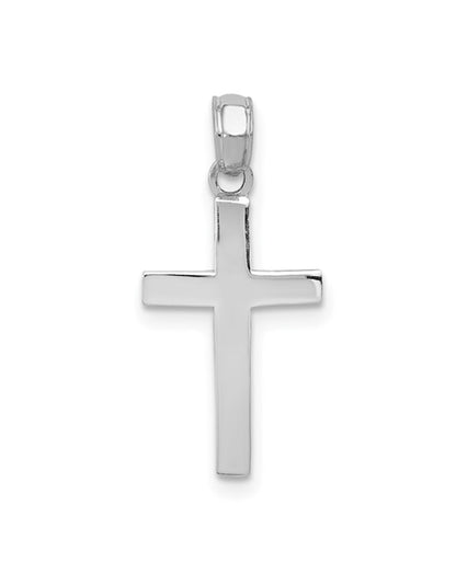14K White Gold Beveled Cross Charm