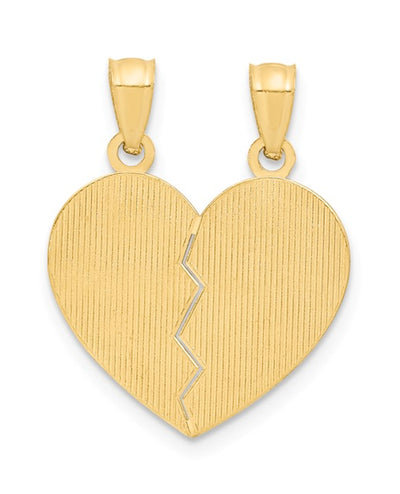 14k Yellow Gold Best Friends Heart Break Apart Pendants with Bezel Loop