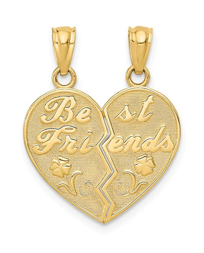 14k Yellow Gold Best Friends Heart Break Apart Pendants with Bezel Loop