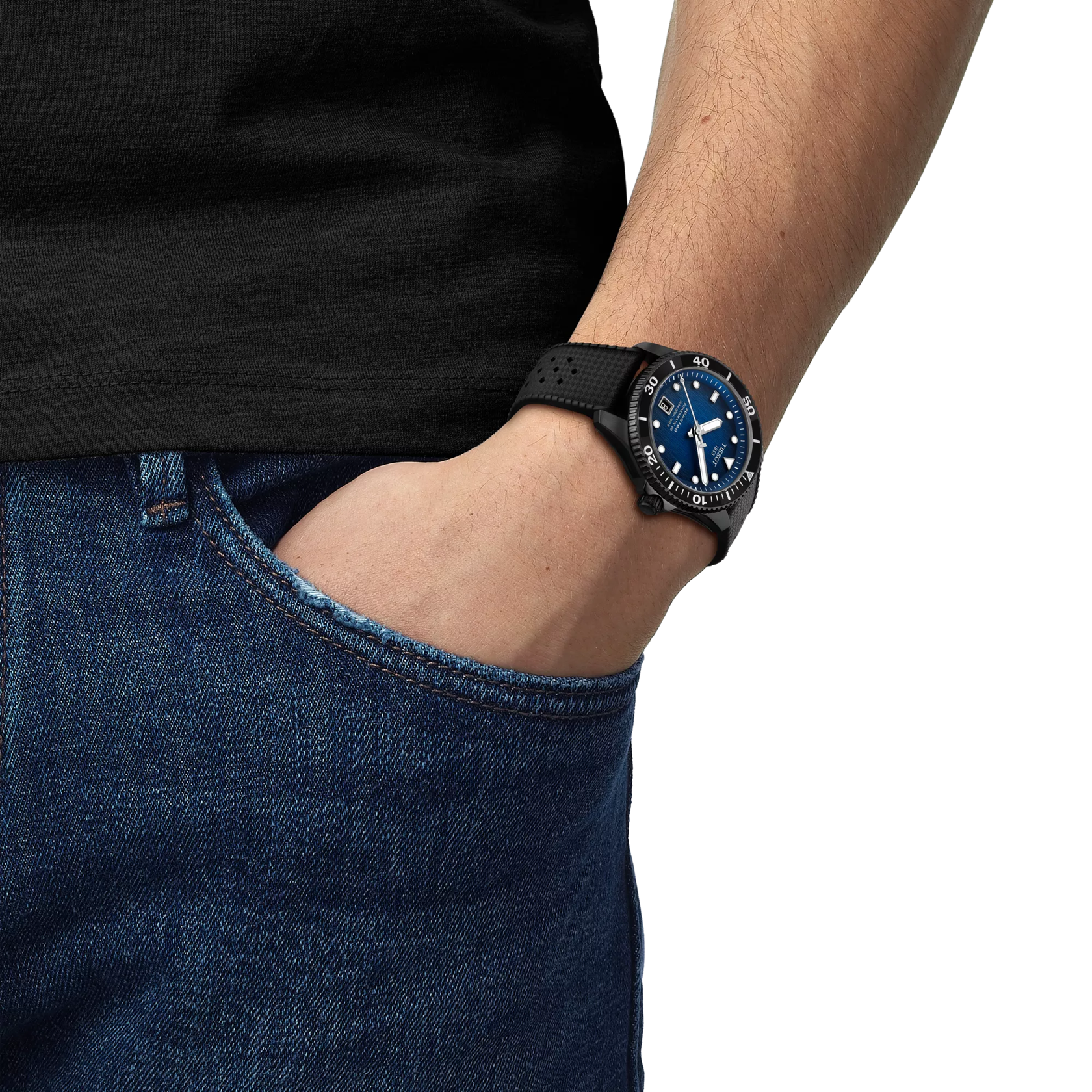 Tissot T120.807.37.041.00 Seastar 1000 Powermatic 80 Watch 40mm with Blue Dial and Black Case