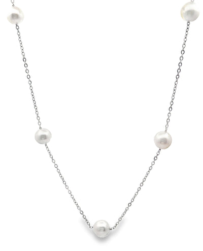 14K White Gold 6.5mm Akoya Cultured Pearl Necklace