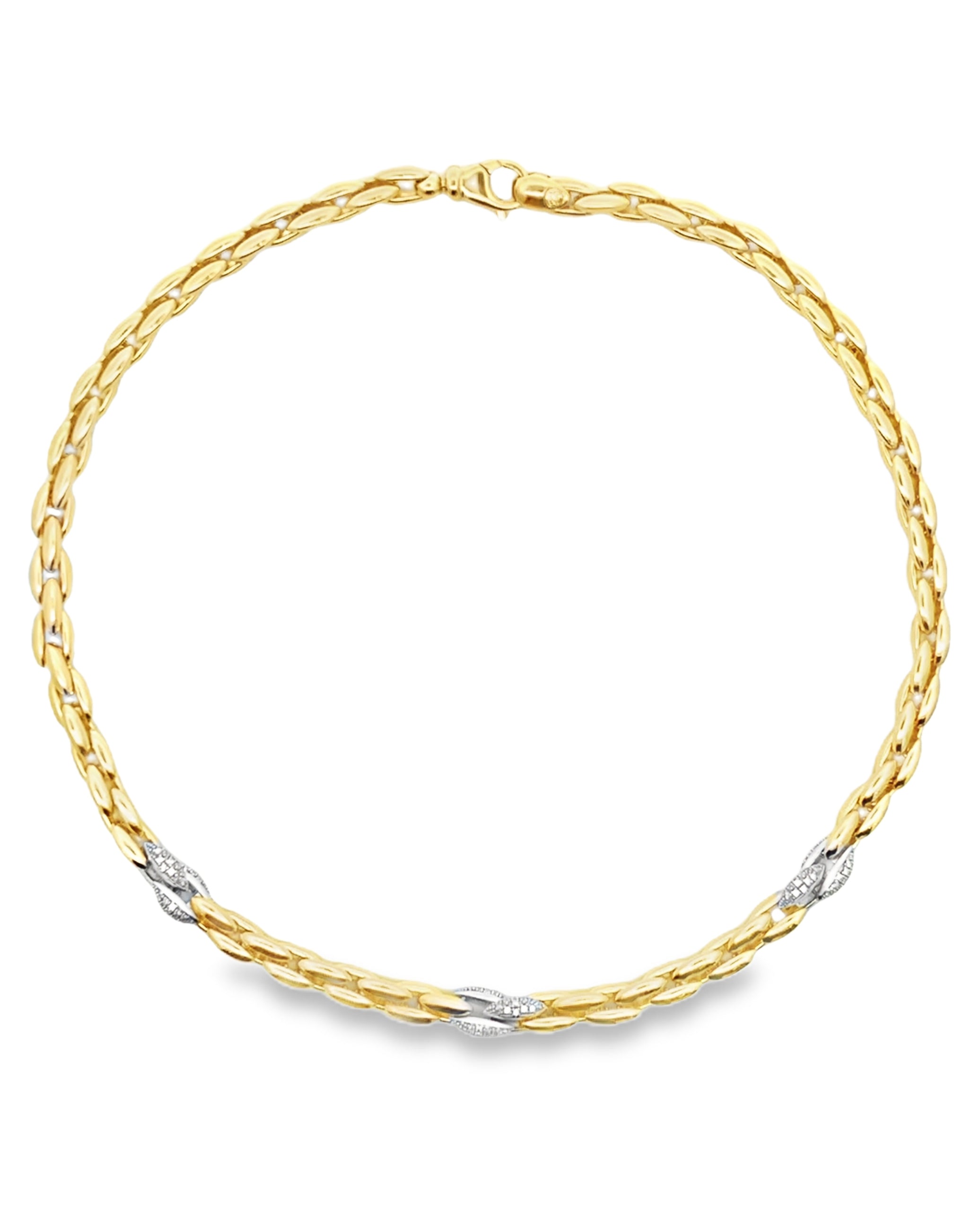 Marcello Pane Sterling Silver Necklace with 18K Yellow Gold Overlay and Cubic Zirconia