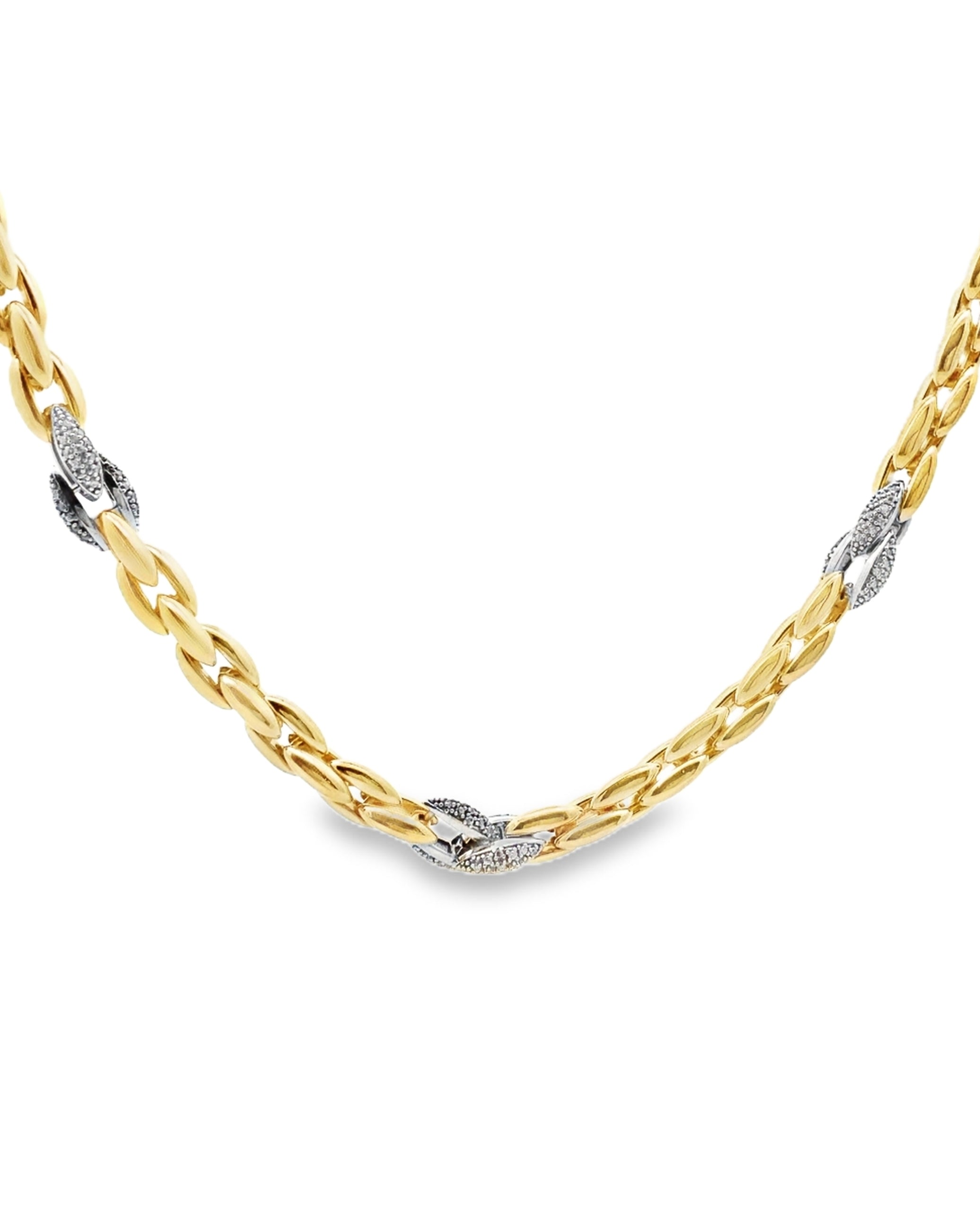 Marcello Pane Sterling Silver Necklace with 18K Yellow Gold Overlay and Cubic Zirconia