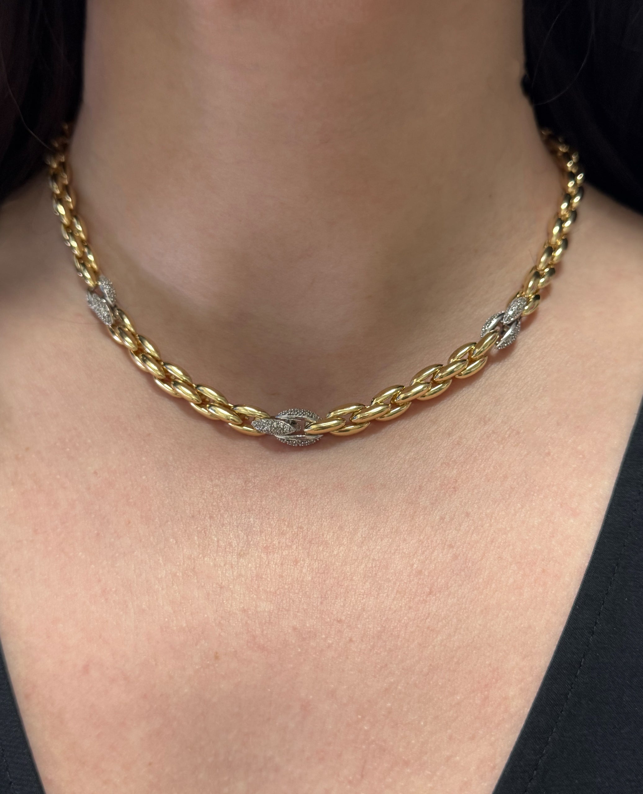 Marcello Pane Sterling Silver Necklace with 18K Yellow Gold Overlay and Cubic Zirconia