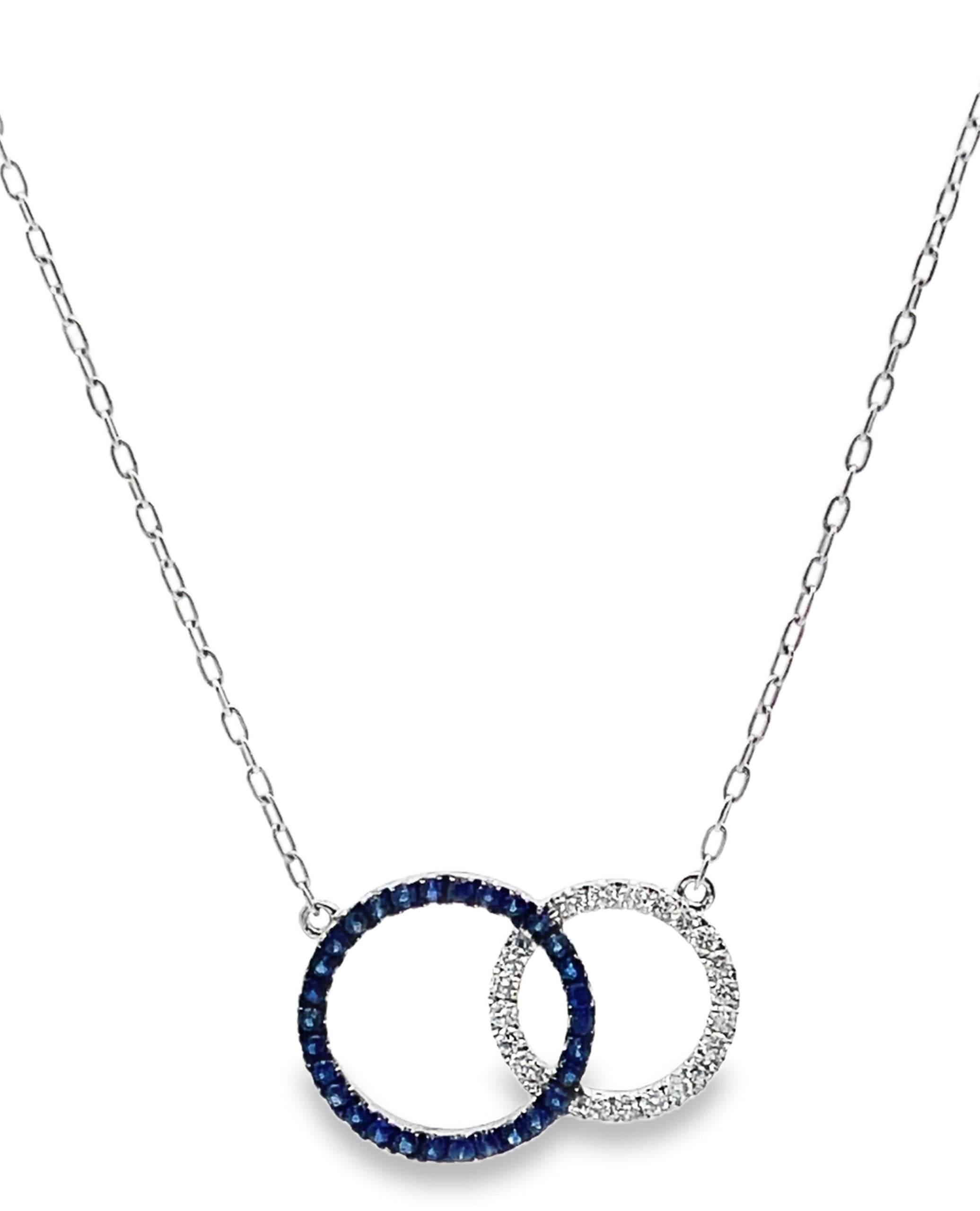18K White Gold Interlocking Circle Necklace with Sapphires & Diamonds