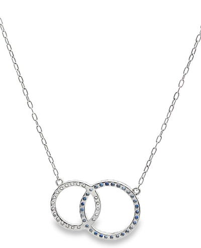 18K White Gold Interlocking Circle Necklace with Sapphires & Diamonds