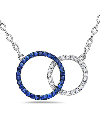 18K White Gold Interlocking Circle Necklace with Sapphires & Diamonds