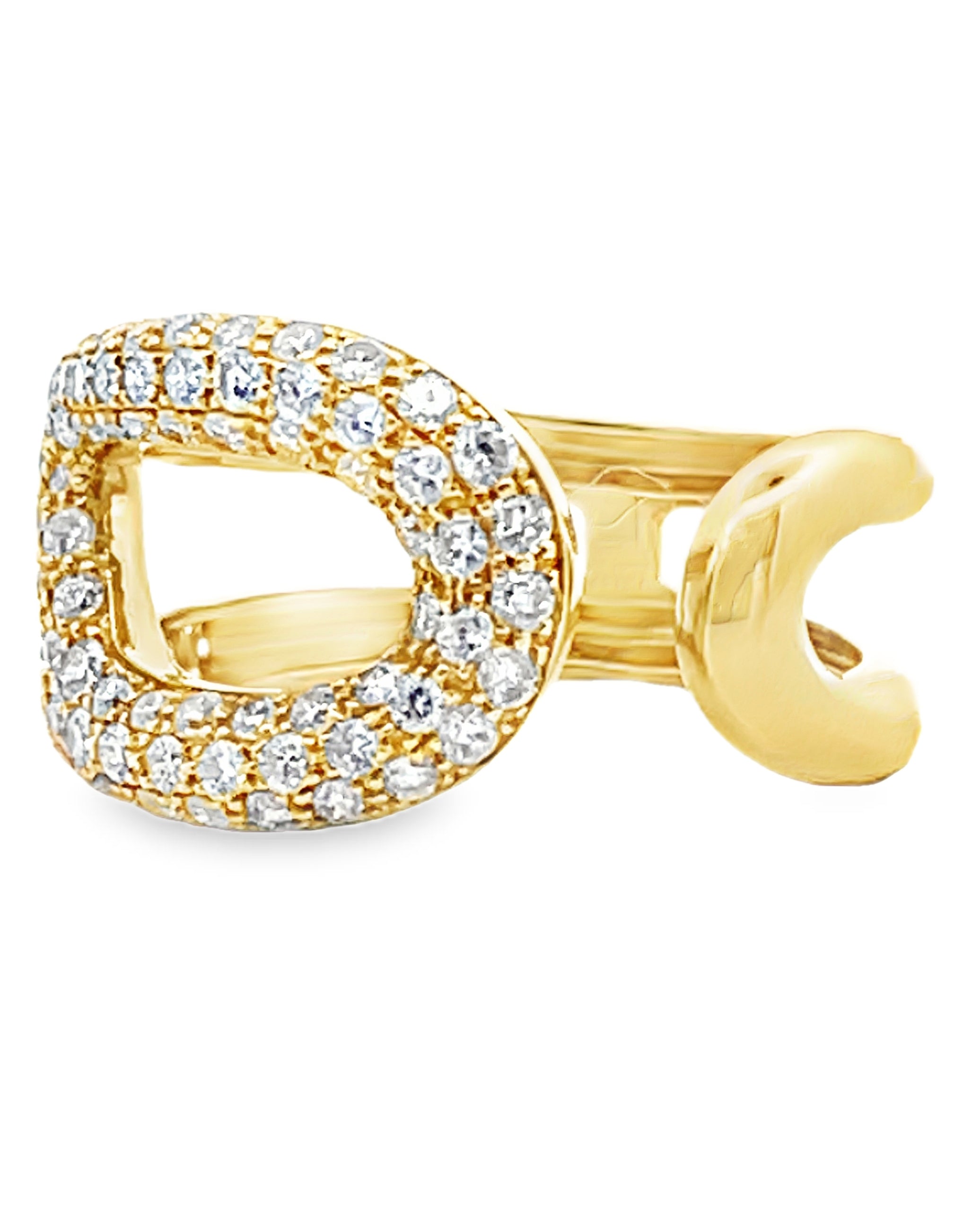 18K Yellow Gold Diamond Abstract Safety Pin Ring