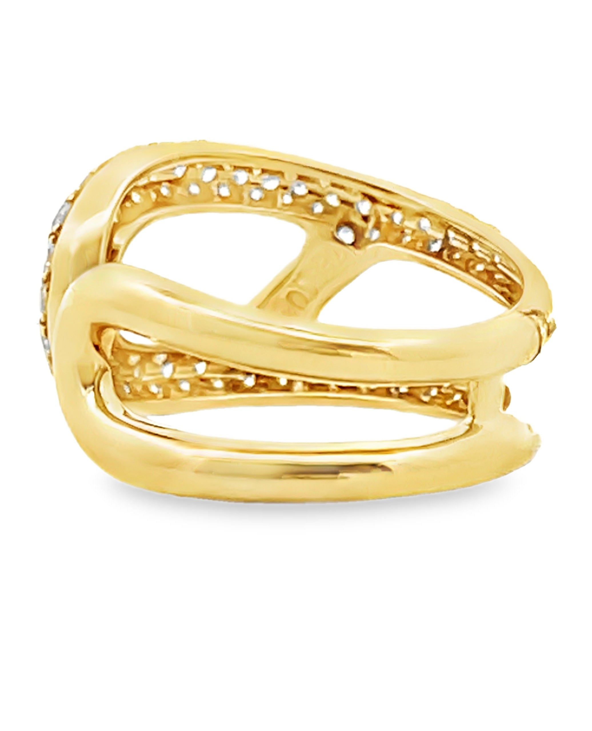 18K Yellow Gold Diamond Abstract Safety Pin Ring