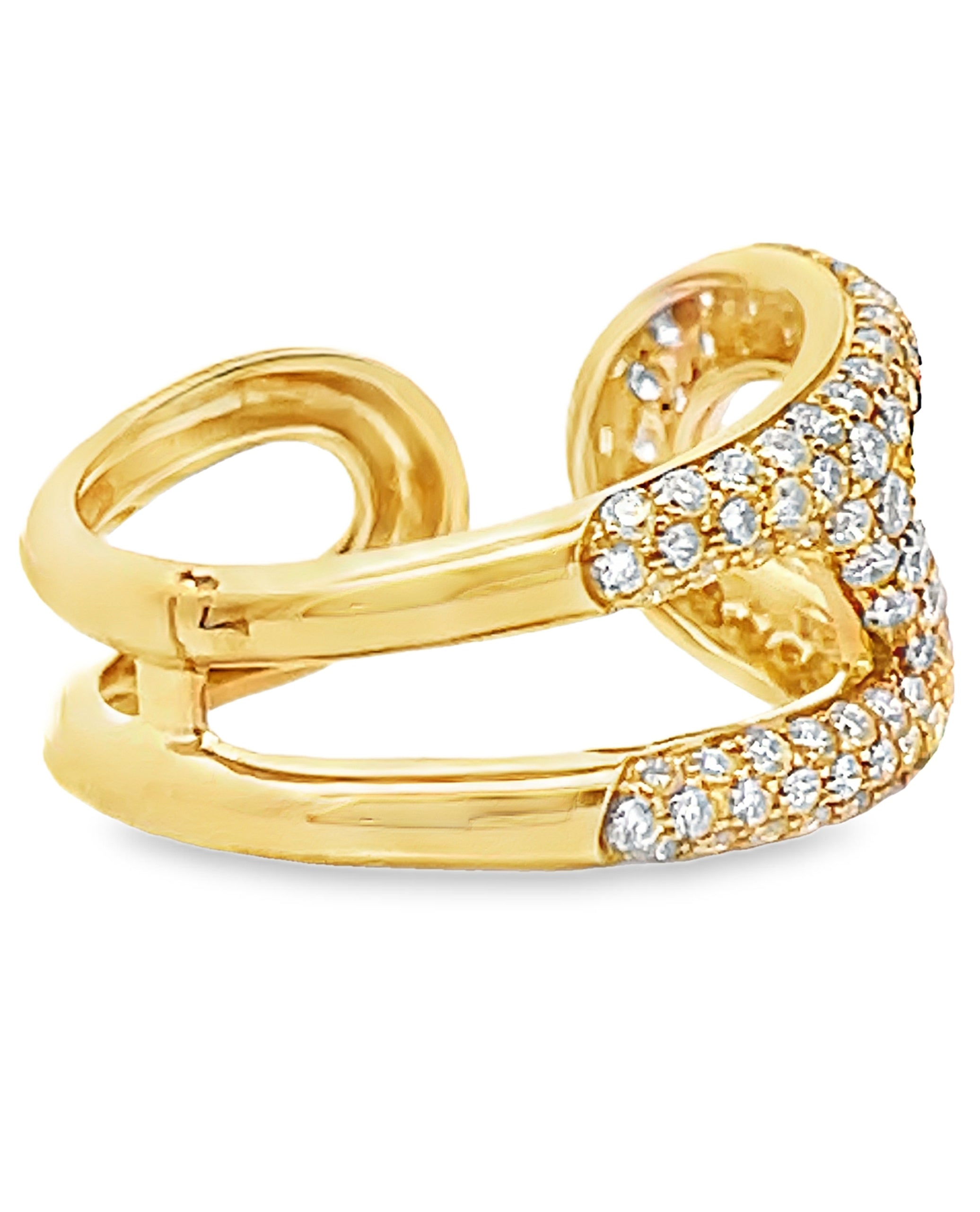 18K Yellow Gold Diamond Abstract Safety Pin Ring