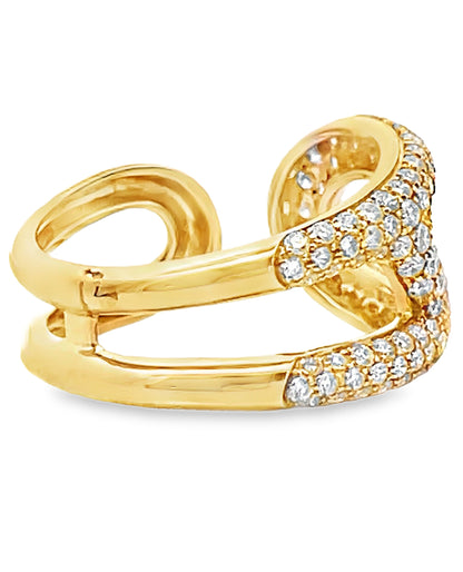 18K Yellow Gold Diamond Abstract Safety Pin Ring