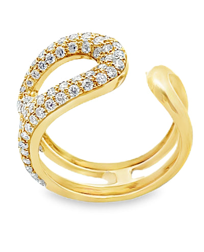 18K Yellow Gold 1.03 Carat Diamond Safety Pin Ring Open and Tapered