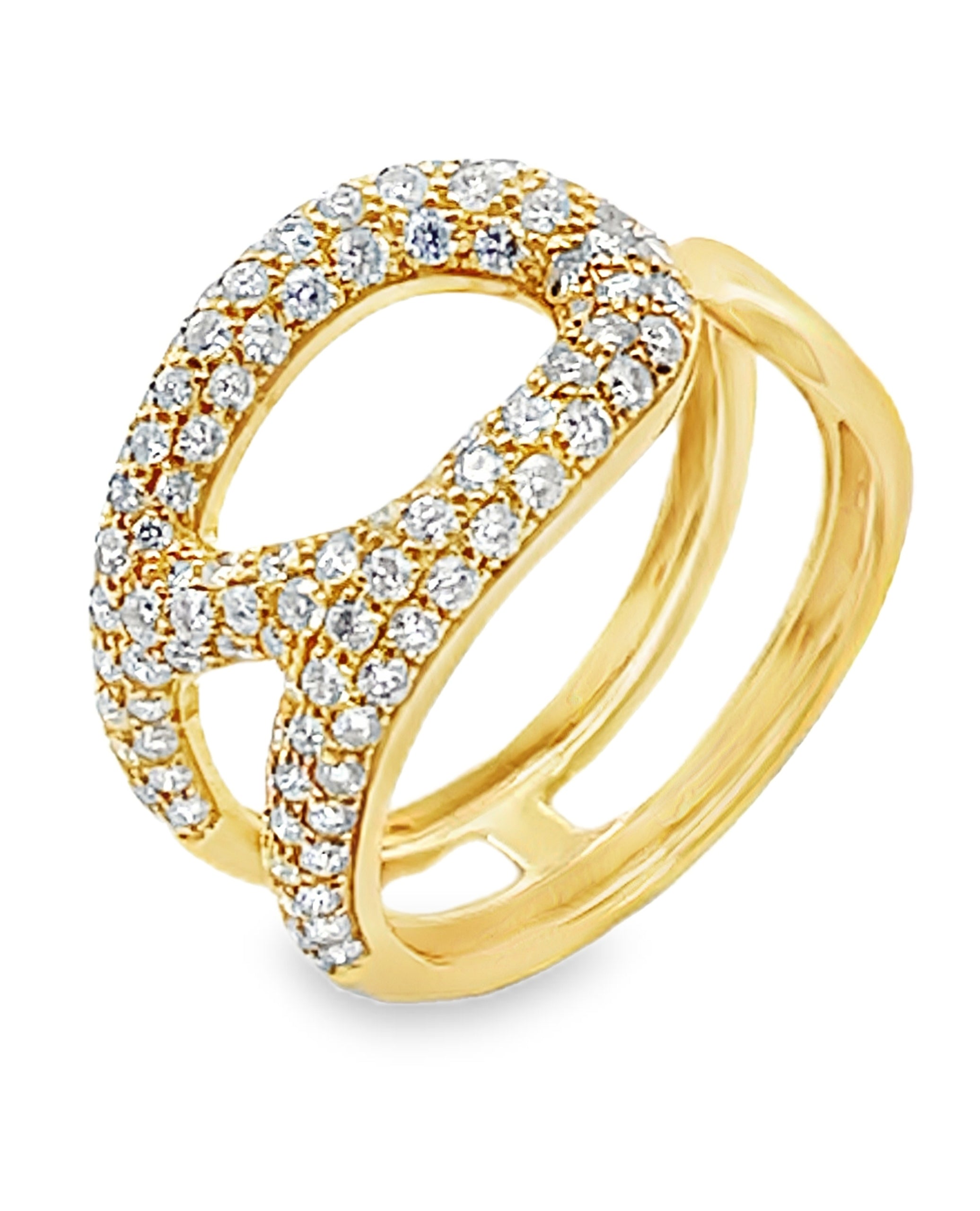 18K Yellow Gold Diamond Abstract Safety Pin Ring